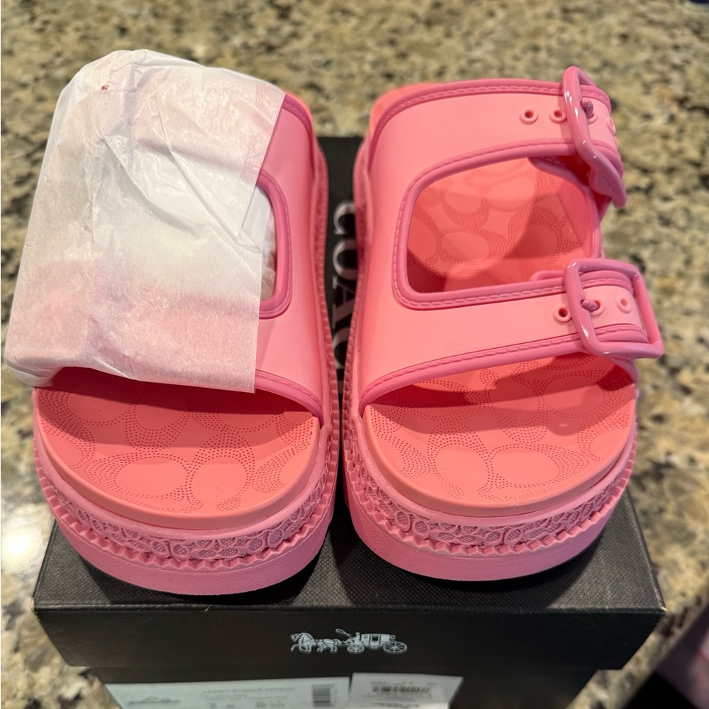 NIB Coach Pink Lainey Rubber Sandals Sz 8 - Picture 2 of 6
